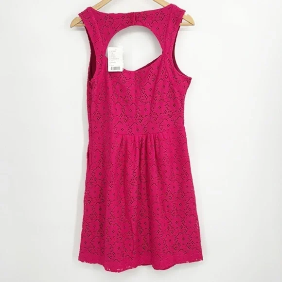 Anthropologie Deletta Silverfield Pink Sweetheart Lace Cutout Dress Size Medium - Picture 8 of 13